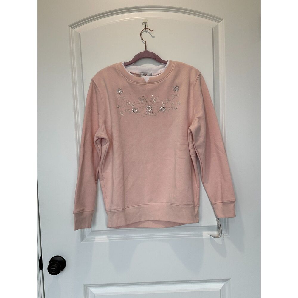 NWT Hasting & Smith Light Pink Crewneck Jeweled Sweatshirt Size Medium Petite